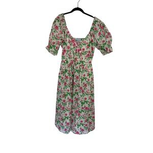 Hill House Home Athena Nap Dress XL Pink Green Botanical Rose Floral Midi Puff
